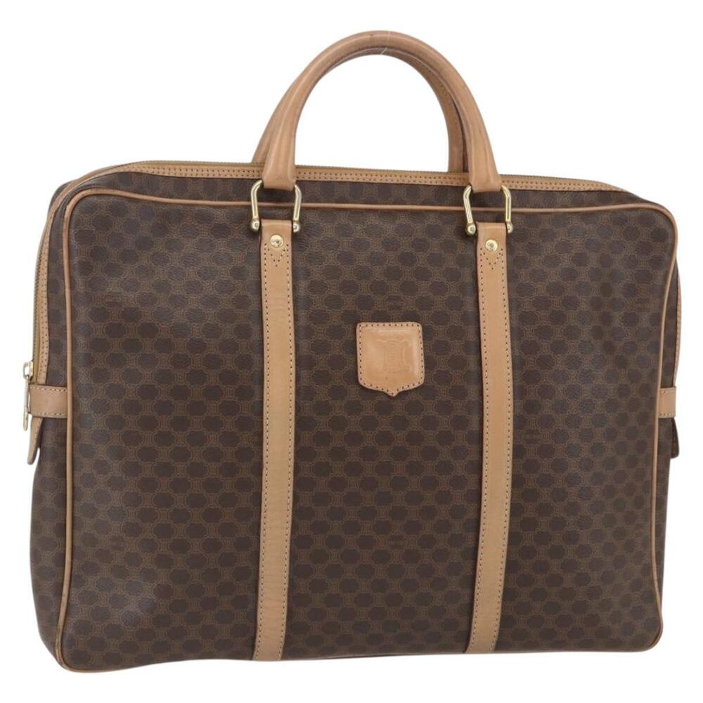CELINE Macadam Canvas Business Bag PVC Leather Brown Gold Auth mr1694